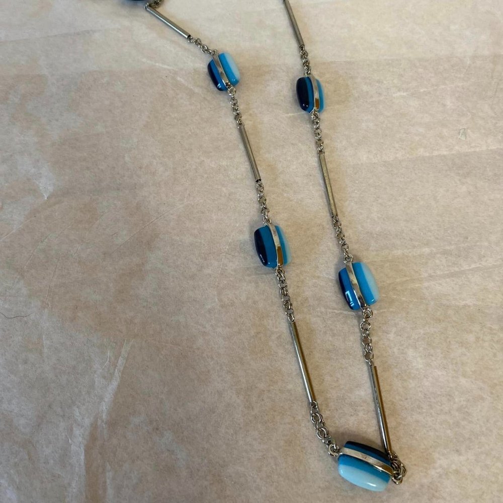 Coldwater Creek Blue and Silver tone Long Dangly Statement Necklace.